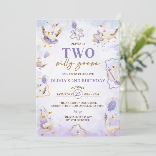 Twee Gekke Goose 2e verjaardagsfeestuitnodiging Kaart (Staand voorkant)