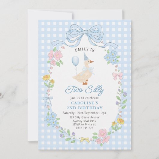Twee Gekke Goose Bloemen Bow 2e Verjaardag Uitnodi Kaart (Voorkant)