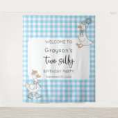 Twee Gekke Goose Blue 2e verjaardag Welkom Achterg Wandkleed (Voorkant)