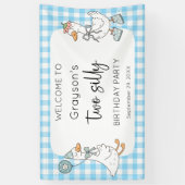 Twee Gekke Goose Blue 2e Verjaardag Welkom Banner (Verticaal)