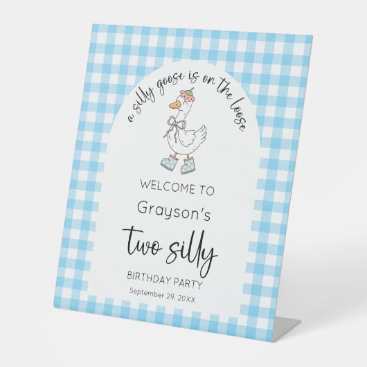 Twee Gekke Goose Blue 2e Verjaardag Welkomstbord Reclamebord Met Voetstuk (Voorkant)