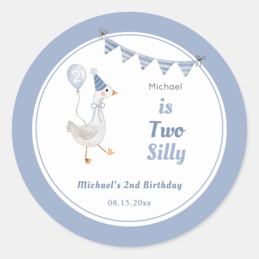 Twee Gekke Goose Blue Boy 2e verjaardag Ronde Sticker (Voorkant)