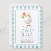 Twee Gekke Goose Blue Gingham Boy 2e verjaardag Kaart (Voorkant)