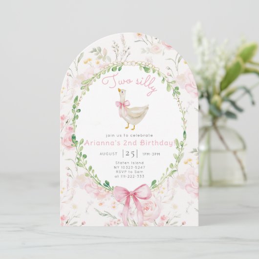 Twee gekke Goose Blush roze Bow Girl 2e verjaardag Kaart (Staand voorkant)
