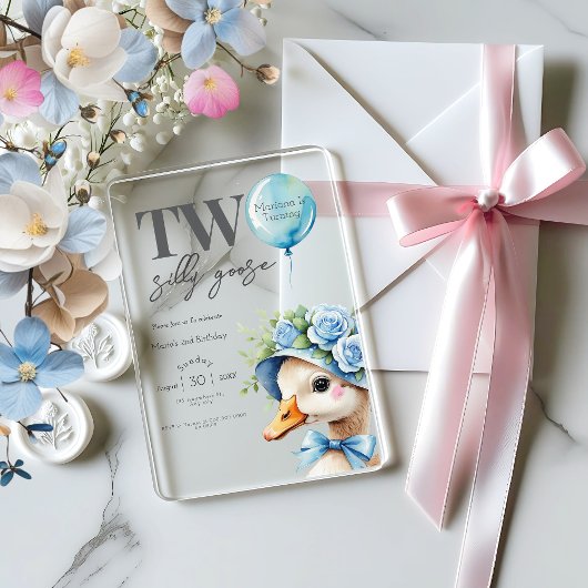 Twee Gekke Goose Boy 2e Verjaardagsuitnodiging Acryl Uitnodigingen