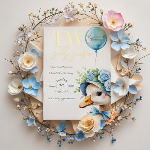 Twee Gekke Goose Boy 2e Verjaardagsuitnodiging Folie Uitnodiging