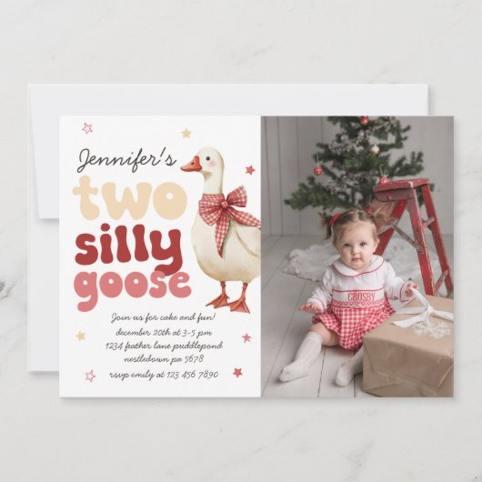 Twee Gekke Goose Christmas Bow 2e Verjaardag Foto Kaart (Voorkant)
