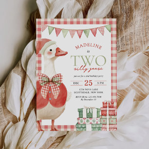 Twee Gekke Goose Christmas Gingham 2e verjaardag Kaart