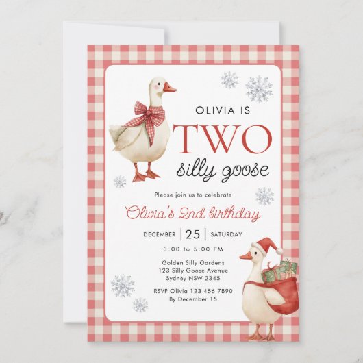 Twee Gekke Goose Christmas Gingham 2e verjaardag Kaart (Voorkant)