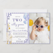 Twee Gekke Goose Gingham 2e verjaardagsfeest foto Kaart (Voorkant)