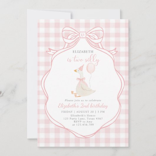 Twee Gekke Goose Girl Pink Bow 2e Verjaardag Kaart (Voorkant)