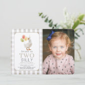 Twee Gekke Goose Greige Gingham 2e Verjaardag Kaart (Staand voorkant)