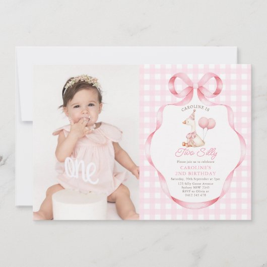 Twee Gekke Goose Pink Bow Girl 2e verjaardag foto Kaart (Voorkant)