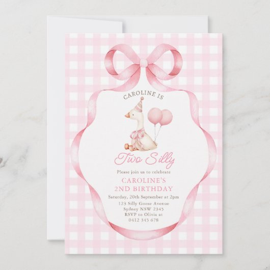 Twee Gekke Goose Pink Bow Girl 2e verjaardag Kaart (Voorkant)