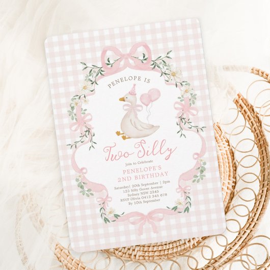 Twee Gekke Goose Pink Bow Girl 2e verjaardag Kaart
