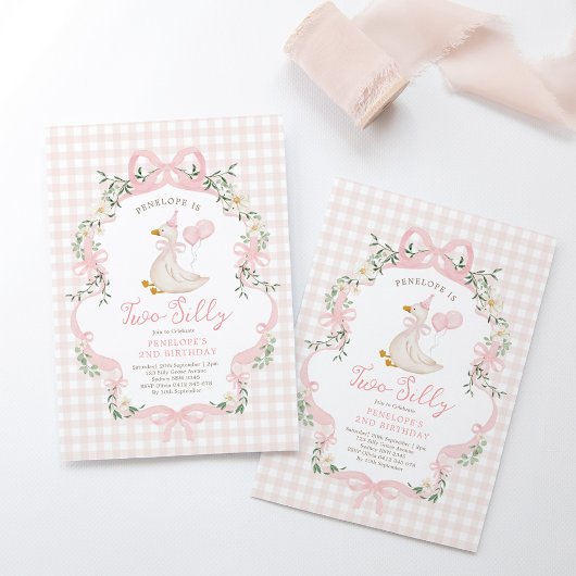 Twee Gekke Goose Pink Bow Girl 2e verjaardag Kaart
