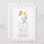 Twee Gekke Goose Pink Gingham Girl 2e verjaardag Kaart (Voorkant)
