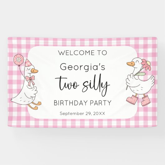 Twee Gekke Goose Roze 2e Verjaardag Welkom Spandoek (Horizontaal)