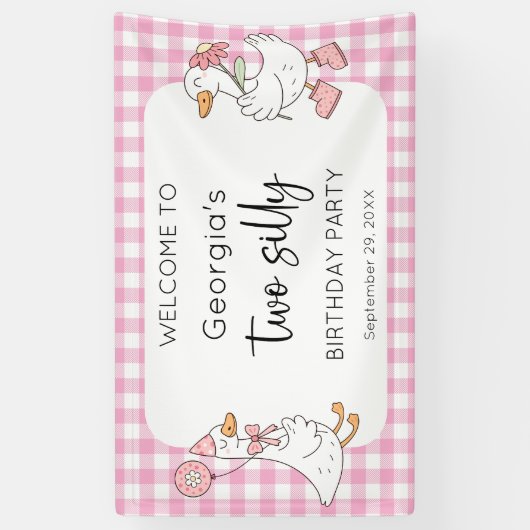 Twee Gekke Goose Roze 2e Verjaardag Welkom Spandoek (Verticaal)