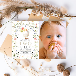 Twee Gekke Goose Wildflower Foto 2e verjaardag Kaart