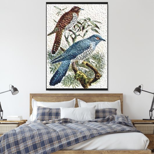 Twee gekleurde Cuckoo-vogels in getextureerde canv Canvas Afdruk (Insitu (Slaapkamer))
