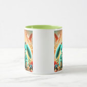 Twee gekleurde konijnen in pluche met vlinders. mok (Midden)