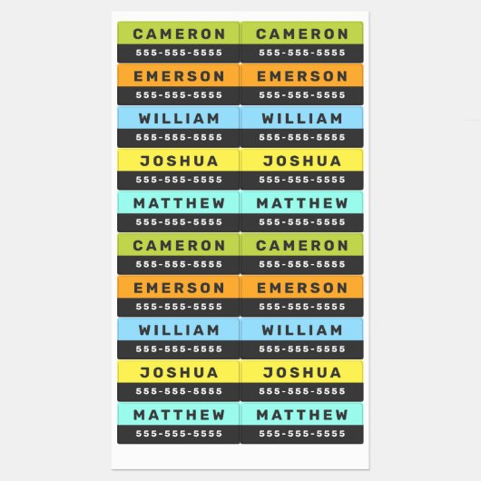 Twee gekleurde naam en telefoonnummer waterdicht l labels (Vel)