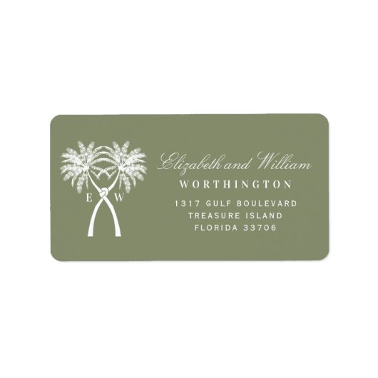 Twee geknoteerde palm Trees Tropical Wedding Addre Etiket (Voorkant)