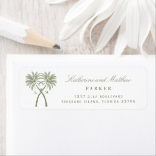 Twee geknoteerde palm Trees Tropical Wedding Addre Etiket