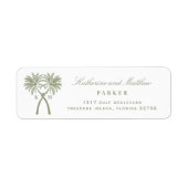 Twee geknoteerde palm Trees Tropical Wedding Addre Etiket (Voorkant)
