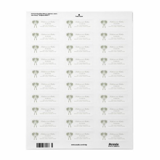 Twee geknoteerde palm Trees Tropical Wedding Addre Etiket (Full Sheet)