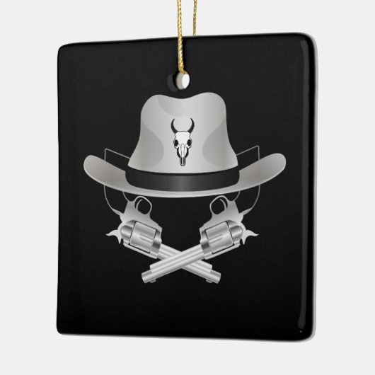 Twee gekruiste pistolen en pet keramisch ornament (Links)