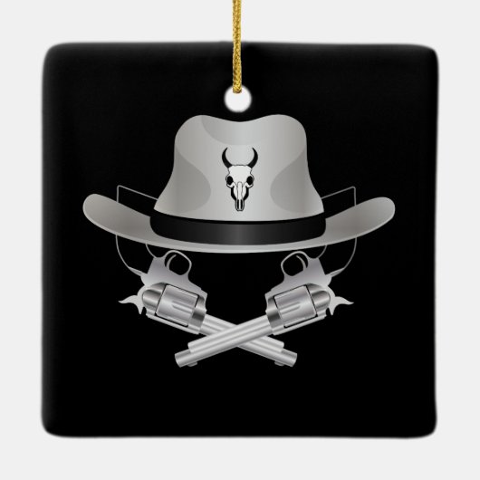 Twee gekruiste pistolen en pet keramisch ornament (Achterkant)