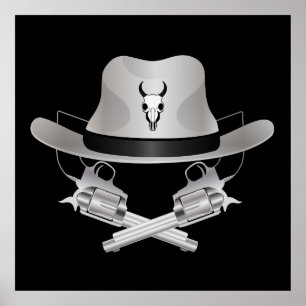 Twee gekruiste pistolen en pet poster