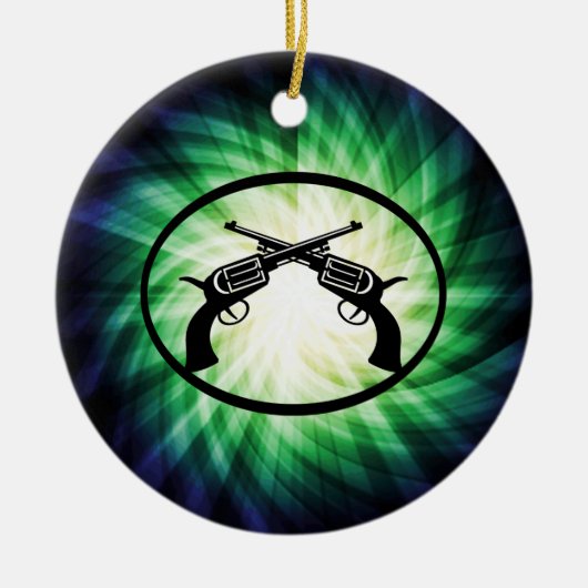 Twee gekruiste pistolen; gloeiend keramisch ornament (Voorkant)