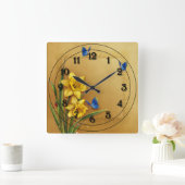 Twee Gele Daffodils Vierkante Klok (Huis)