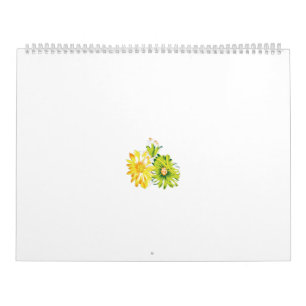 Twee gele en groene bloemen op een witte achtergro kalender