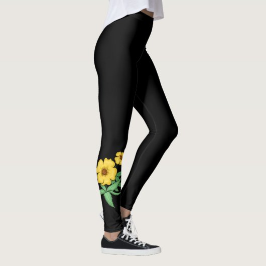 Twee gele Flowers Design ~ Black Background ~ Leggings (Rechts)