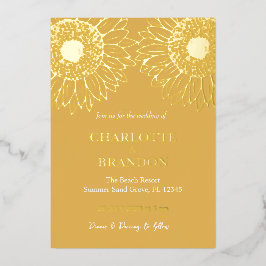 Twee Gele Gouden Zonnebloemen Bruiloft Folie Uitnodiging