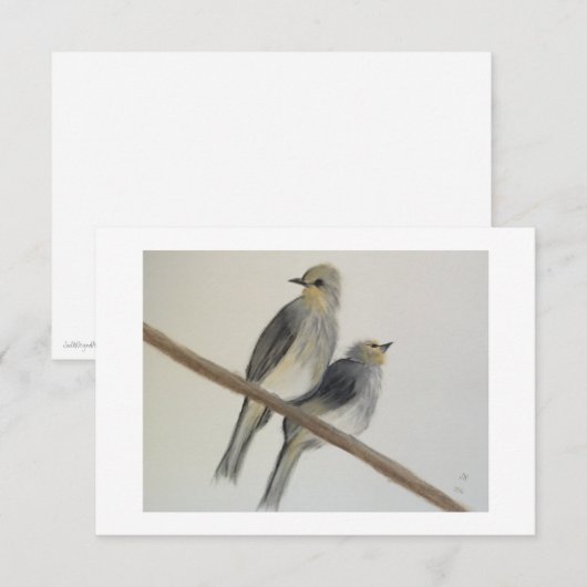 Twee gele grijze vogels Flat Dank je Kaart (Voorkant / Achterkant)