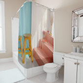 Twee gele houten stooten douchegordijn (In situ)