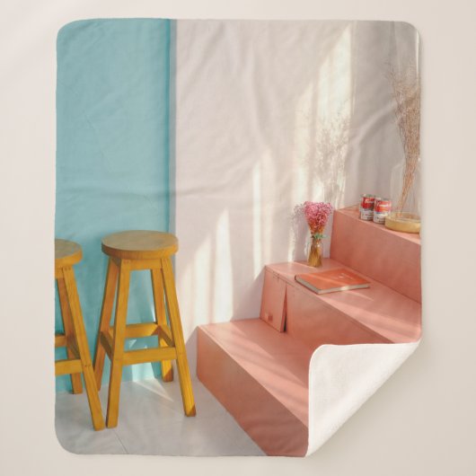 Twee gele houten stooten sherpa deken (Voorkant)