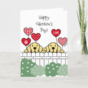 Twee gele labradors die Valentijn bekijken Feestdagen Kaart