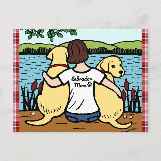Twee gele labradors en mam briefkaart (Voorkant)