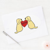 Twee Gele Labradors met Liefde Cartoon Ovaal Ovale Sticker (Envelop)
