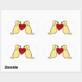 Twee Gele Labradors met Liefde Cartoon Ovaal Ovale Sticker (Vel)
