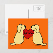 Twee gele labradors met Love Cartoon Briefkaart (Voorkant / Achterkant)