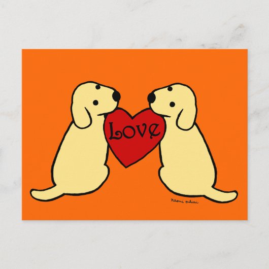 Twee gele labradors met Love Cartoon Briefkaart (Voorkant)