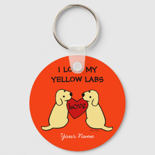 Twee gele labradors met Love Cartoon Sleutelhanger
