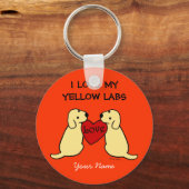 Twee gele labradors met Love Cartoon Sleutelhanger (Voorkant)